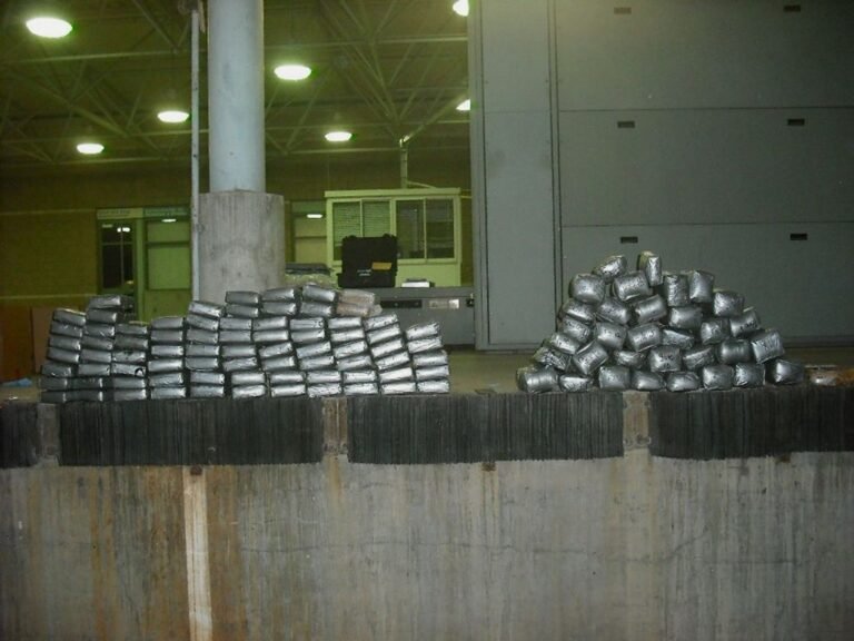 Packages of seized cocaine stacked at the Calexico East cargo port of entry in California