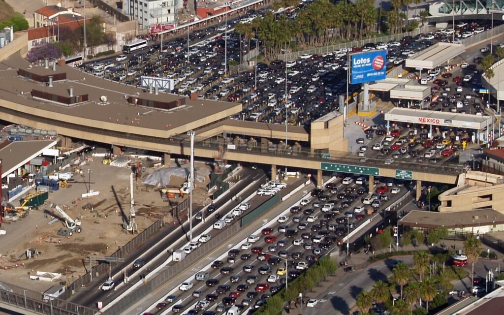 Aerial view of the U.S. San Ysidro Port of Entry and Mexico's El Chaparral crossing
