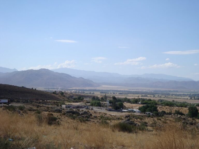 Panoramic view of the Valle de la Trinidad farming valley and surrounding mountains in Ensenada, Baja California